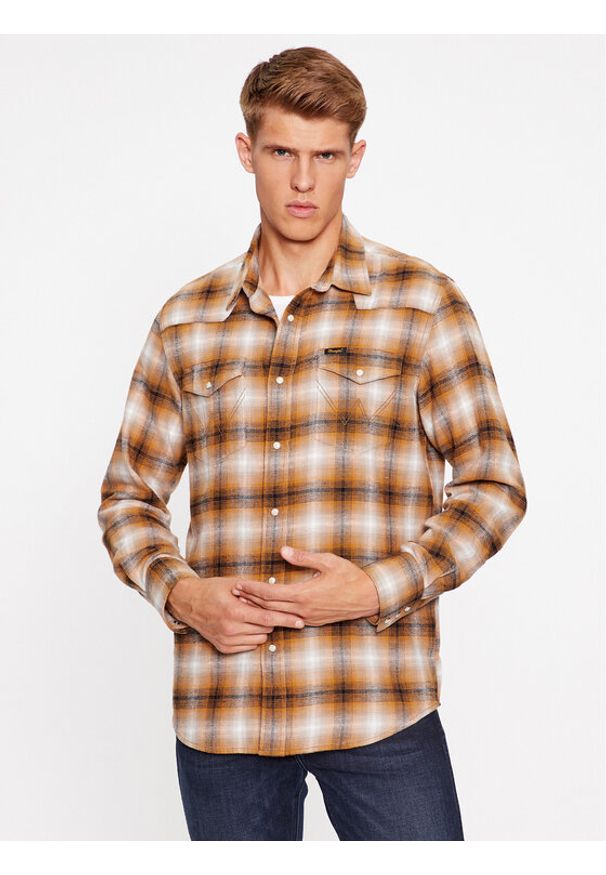 Wrangler Koszula jeansowa Western 112341159 Brązowy Regular Fit. Kolor: brązowy. Materiał: jeans, bawełna