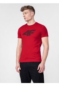 4f - T-shirt regular z nadrukiem męski. Kolor: czerwony. Materiał: bawełna. Wzór: nadruk