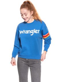 Wrangler - BLUZA WRANGLER DAMSKA LOGO SWEAT DEEP WATER W6072HQDF. Wzór: nadruk #6