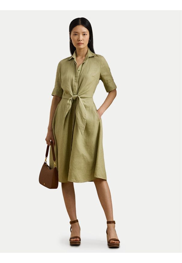 Lauren Ralph Lauren - LAUREN RALPH LAUREN Sukienka koszulowa 200905667015 Zielony Regular Fit. Kolor: zielony. Materiał: len. Typ sukienki: koszulowe