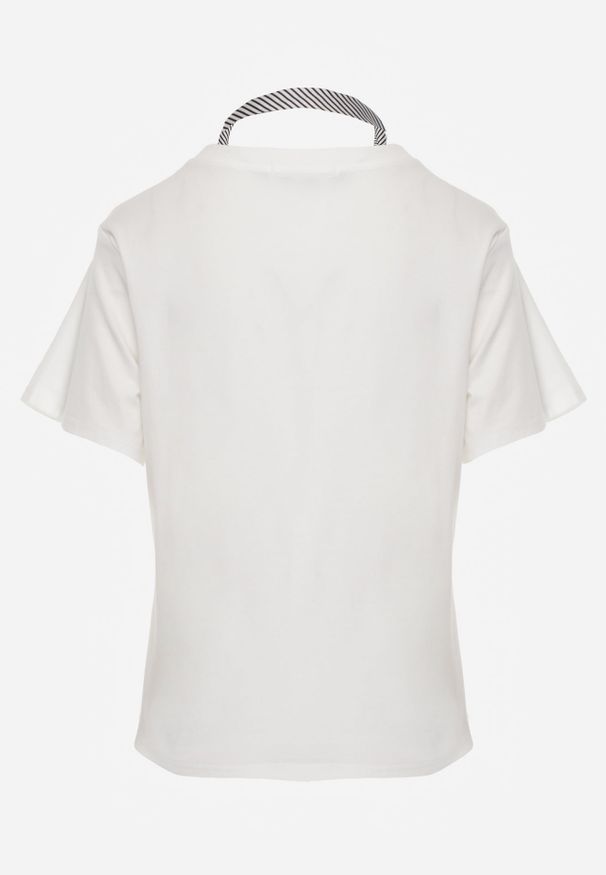 Renee - Biały Bawełniany T-shirt Hillswor Ozdobiony Apaszką. Kolor: biały. Materiał: bawełna. Wzór: aplikacja. Styl: elegancki