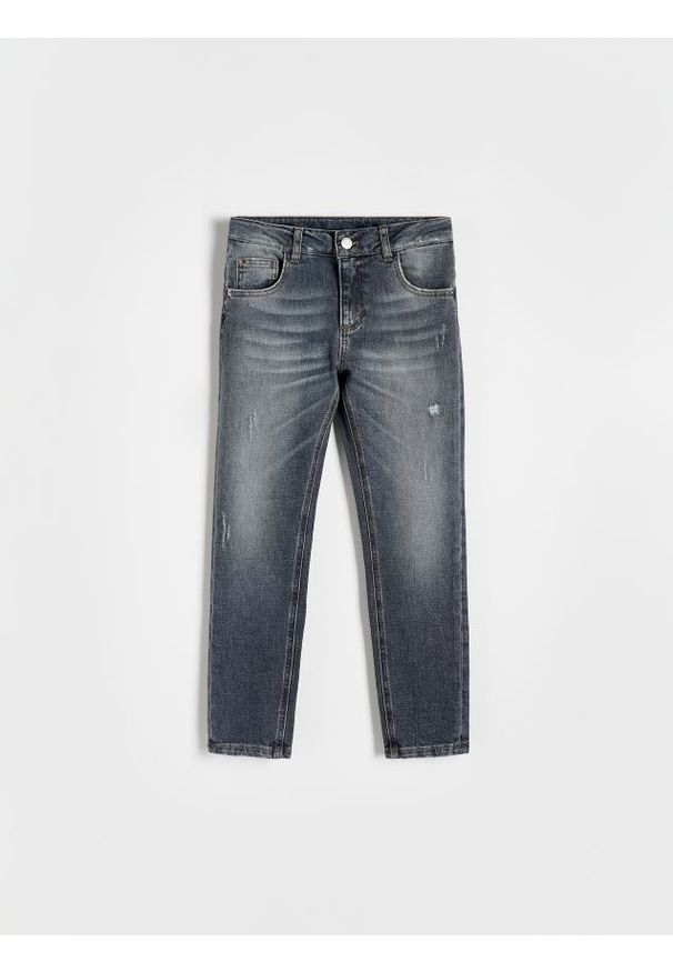 Reserved - Jeansy slim fit z przetarciami - jasnoszary. Kolor: szary