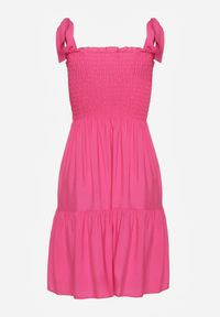 Renee - Fuksjowa Bawełniana Sukienka na Ramiączkach z Gumką w Pasie o Rozkloszowanym Kroju Holfea. Okazja: na co dzień, do pracy, na spacer. Kolor: różowy. Materiał: bawełna. Długość rękawa: na ramiączkach. Sezon: lato. Typ sukienki: rozkloszowane, proste. Styl: casual, klasyczny, elegancki #7