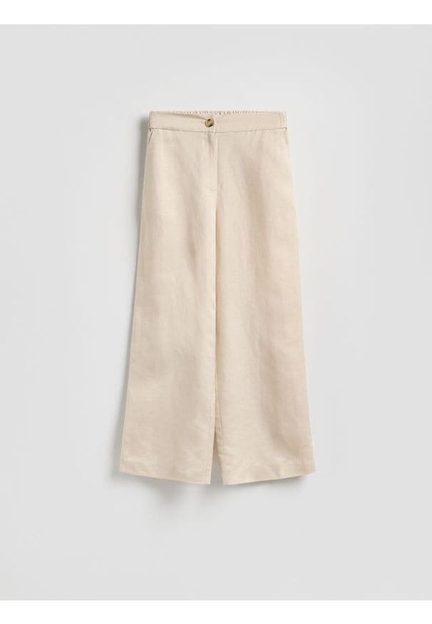 Reserved - Spodnie z lnem - beżowy. Kolor: beżowy. Materiał: len
