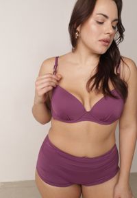 Born2be - Fioletowe Bikini z Ozdobnym Marszczeniem Biustonosz i Majtki Typu Bokserki Peiria. Kolor: fioletowy #1