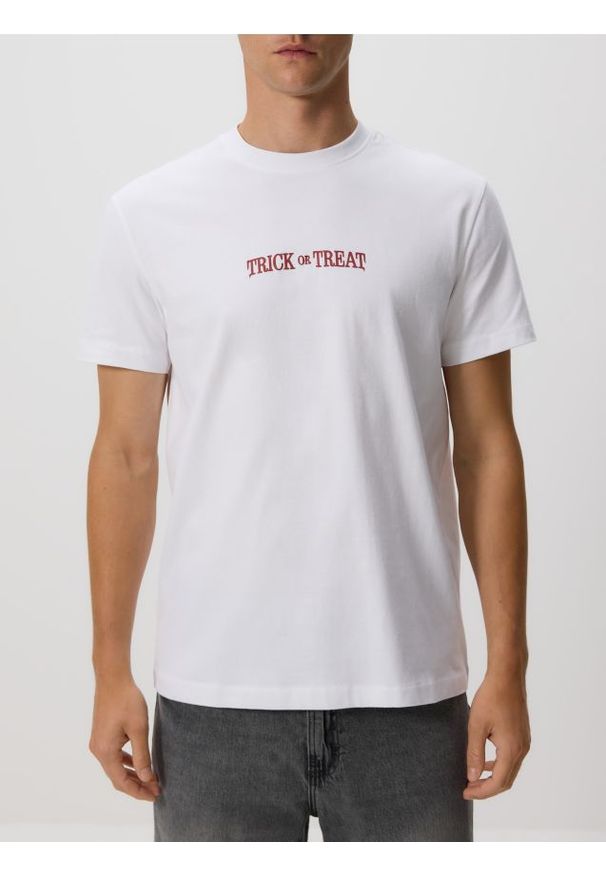 Reserved - T-shirt comfort z nadrukiem - biały. Kolor: biały. Materiał: dzianina, bawełna. Wzór: nadruk