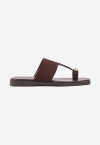 Renee - Brązowe Klapki Vices Japonki z Metaliczną Ozdobą Arhelia. Okazja: na plażę. Kolor: brązowy. Wzór: aplikacja. Sezon: lato. Styl: elegancki #3