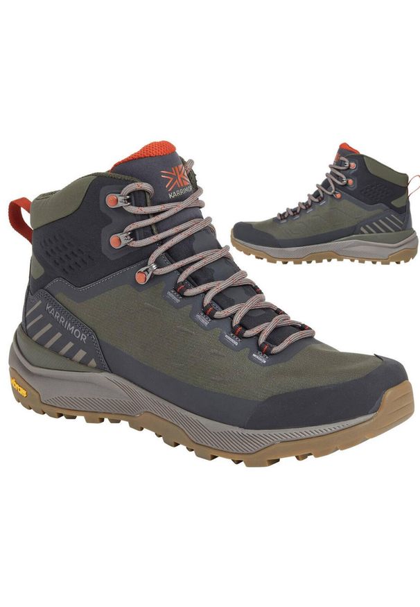 Buty turystyczne męskie Karrimor Peregrine. Wysokość cholewki: za kostkę. Zapięcie: sznurówki. Kolor: szary. Materiał: materiał, syntetyk. Szerokość cholewki: normalna