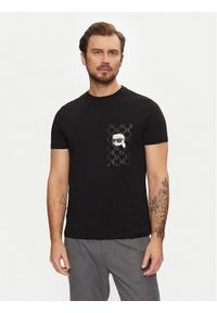 Karl Lagerfeld - KARL LAGERFELD T-Shirt 755095 551251 Czarny Regular Fit. Typ kołnierza: dekolt w karo. Kolor: czarny. Materiał: bawełna