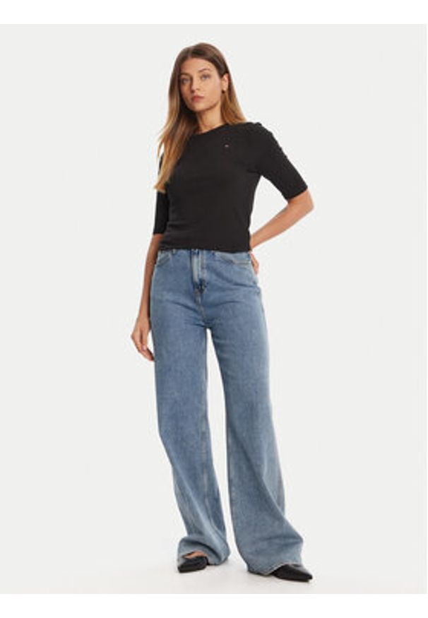 TOMMY HILFIGER - Tommy Hilfiger Bluzka WW0WW47308 Czarny Slim Fit. Kolor: czarny. Materiał: wiskoza