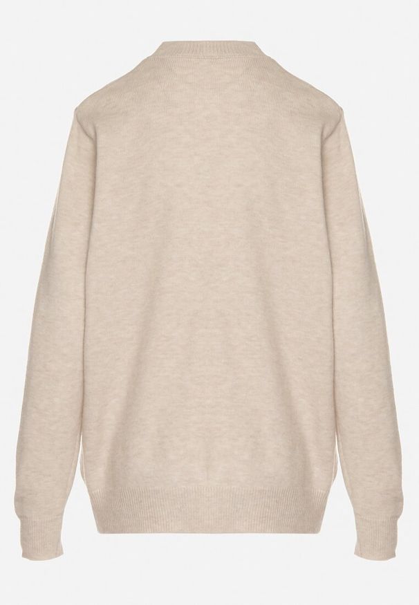 Born2be - Beżowy Casualowy Sweter z Wełną i Bawełną Nedalla. Okazja: na co dzień. Kolor: beżowy. Materiał: wełna, bawełna. Długość rękawa: długi rękaw. Długość: długie. Styl: casual