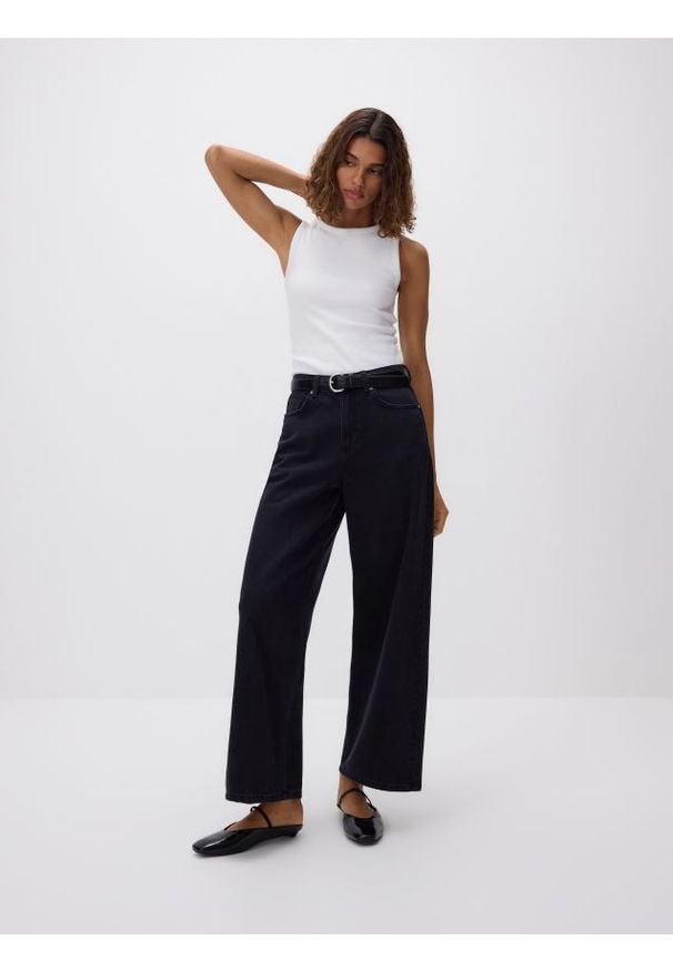 Reserved - Jeansy wide leg - czarny. Kolor: czarny