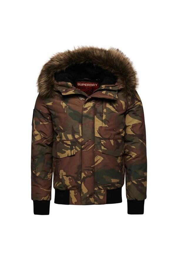Kurtka z kapturem Superdry Everest. Typ kołnierza: kaptur. Kolor: brązowy. Materiał: puch