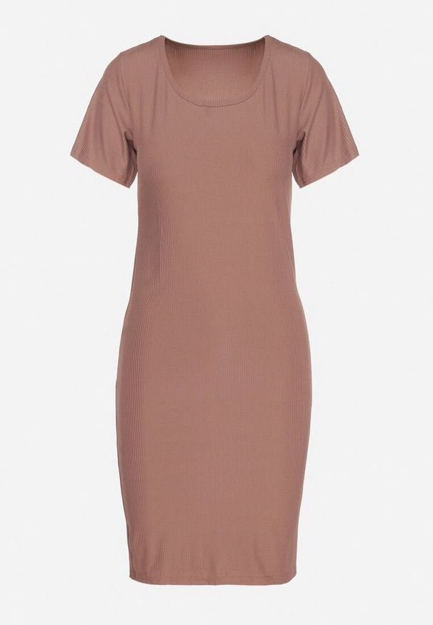 Born2be - Brązowa Casualowa Sukienka z Bawełną Lumelisse. Okazja: na co dzień. Kolor: brązowy. Materiał: bawełna. Typ sukienki: proste. Styl: casual