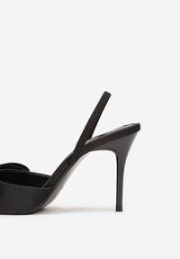 Renee - Czarne Sandały Satynowe na Szpilce Slingback Ozdobione Kokardą Daemoris. Okazja: na imprezę. Zapięcie: sprzączka. Kolor: czarny. Materiał: satyna. Wzór: aplikacja. Obcas: na szpilce. Styl: elegancki #9