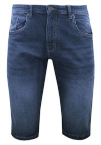 Jeansowe Męskie Szorty (Krótkie Spodenki) - Pako Jeans - Granatowe. Kolor: niebieski. Materiał: bawełna, elastan. Długość: krótkie. Sezon: lato. Styl: wakacyjny