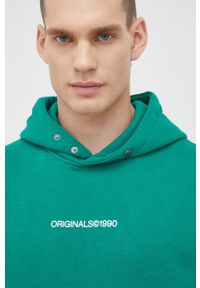 Jack & Jones bluza męska kolor zielony z kapturem z nadrukiem. Typ kołnierza: kaptur. Kolor: zielony. Długość: krótkie. Wzór: nadruk #5