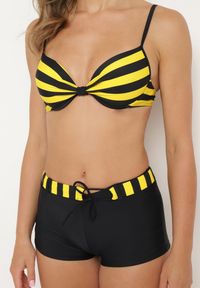 Born2be - Żółto-Czarne Bikini Dwuczęściowe Stanik z Usztywnionymi Miseczkami Szorty z Paskiem Vivadia. Kolor: żółty #4