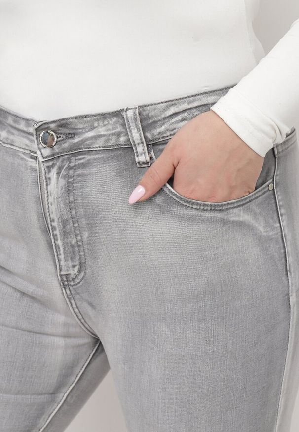 Born2be - Szare Dopasowane Casualowe Jeansy na Suwak i Guzik Lirienne. Okazja: na co dzień. Kolor: szary. Wzór: gładki. Styl: casual