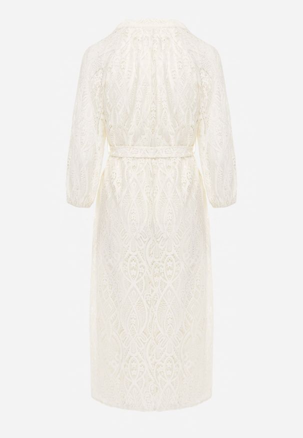 Renee - Beżowa Koronkowa Sukienka Boho Rozkloszowana z Paskiem w Talii Irinsea. Okazja: na co dzień. Kolor: beżowy. Materiał: koronka. Wzór: koronka. Typ sukienki: rozkloszowane, proste. Styl: boho