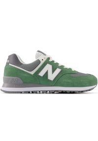 Buty unisex New Balance U574ESA – zielone. Okazja: na co dzień. Kolor: zielony. Materiał: guma, skóra, zamsz. Szerokość cholewki: normalna. Wzór: aplikacja. Model: New Balance 574 #1