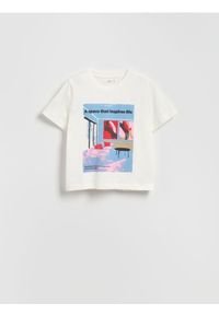 Reserved - T-shirt z nadrukiem - biały. Kolor: biały. Materiał: bawełna, dzianina. Wzór: nadruk