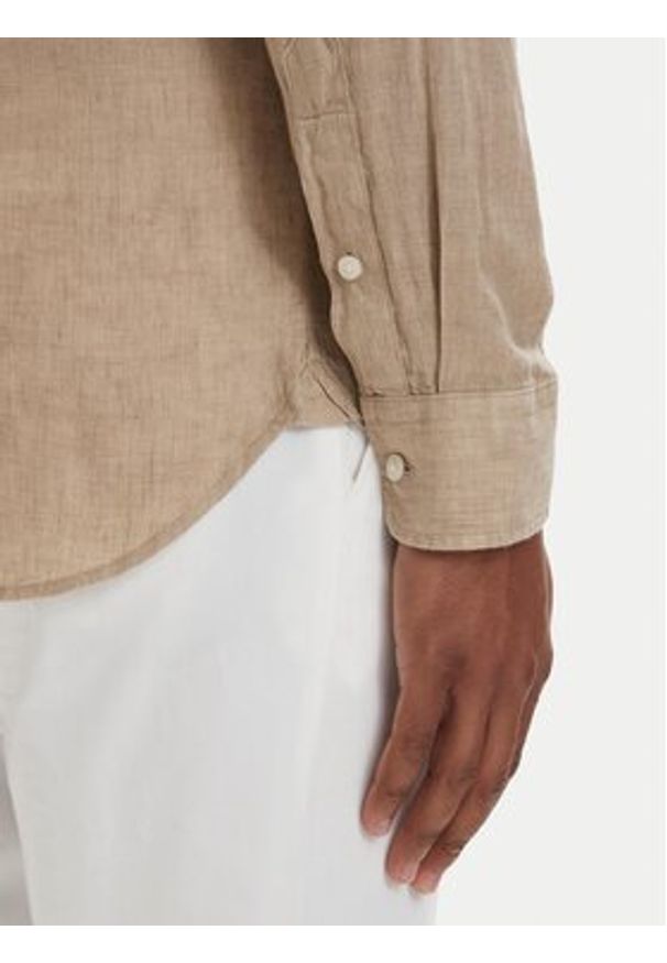 TOMMY HILFIGER - Tommy Hilfiger Koszula MW0MW39271 Beżowy ciemny Slim Fit. Kolor: beżowy. Materiał: len
