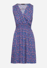 Born2be - Granatowa Wiskozowa Sukienka w Kwiaty z Gumką w Talii i Kopertowym Dekoltem Halevia. Okazja: na imprezę. Kolor: niebieski. Materiał: wiskoza. Wzór: kwiaty. Sezon: lato. Typ sukienki: kopertowe. Styl: elegancki #5