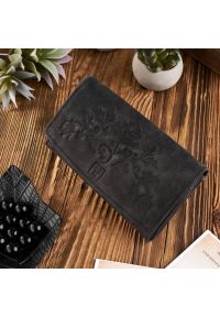 PAOLO PERUZZI - Portfel damski skórzany Paolo Peruzzi czarny T-01. Kolor: czarny. Wzór: kwiaty #1