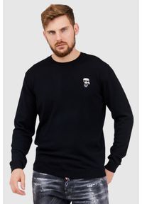Karl Lagerfeld - KARL LAGERFELD Czarny sweter męski z wełny merino, Rozmiar S. Typ kołnierza: dekolt w karo. Kolor: czarny. Materiał: wełna