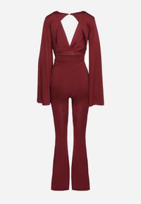 Born2be - Bordowy Długi Kombinezon z Szerokimi Rękawami i Odkrytymi Plecami Dasima. Okazja: na imprezę. Kolor: czerwony. Długość: długie. Styl: klasyczny, elegancki #7