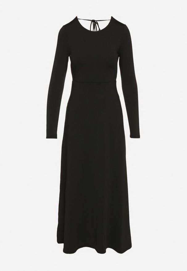 Born2be - Czarna Rozkloszowana Sukienka z Wiskozą z Odkrytymi Plecami i Wiązaniem Irellisa. Okazja: na co dzień. Kolor: czarny. Materiał: wiskoza. Styl: elegancki, casual