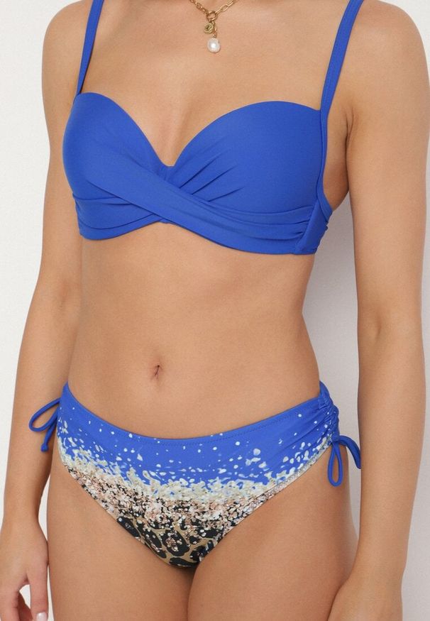 Born2be - Niebieskie Bikini Biustonosz i Majtki Figi z Dodatkową Narzutką w Panterkę Pasalitia. Kolor: niebieski. Wzór: motyw zwierzęcy