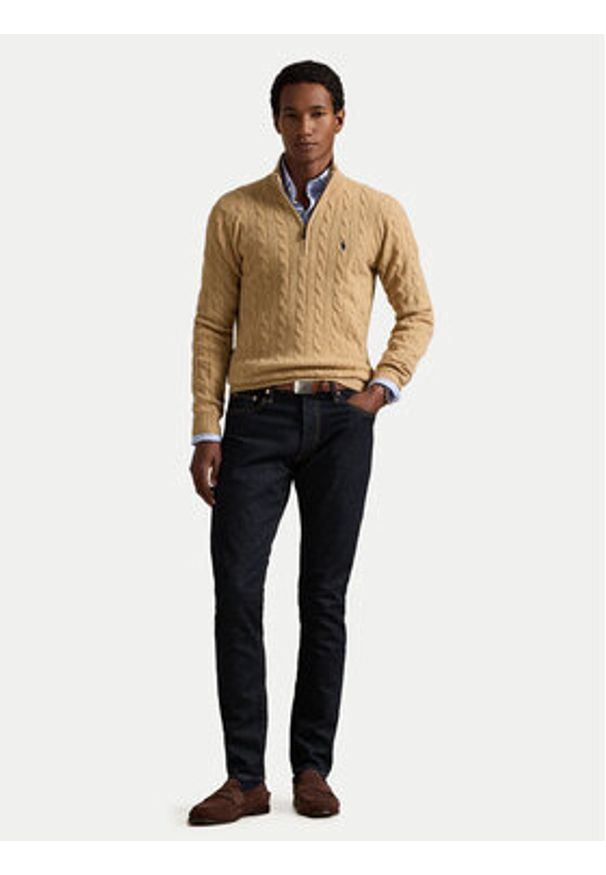 Polo Ralph Lauren Sweter 710876766006 Beżowy Regular Fit. Typ kołnierza: polo. Kolor: beżowy. Materiał: wełna