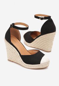 Born2be - Czarne Sandały na Plecionej Koturnie Ferene. Kolor: czarny. Obcas: na koturnie #2