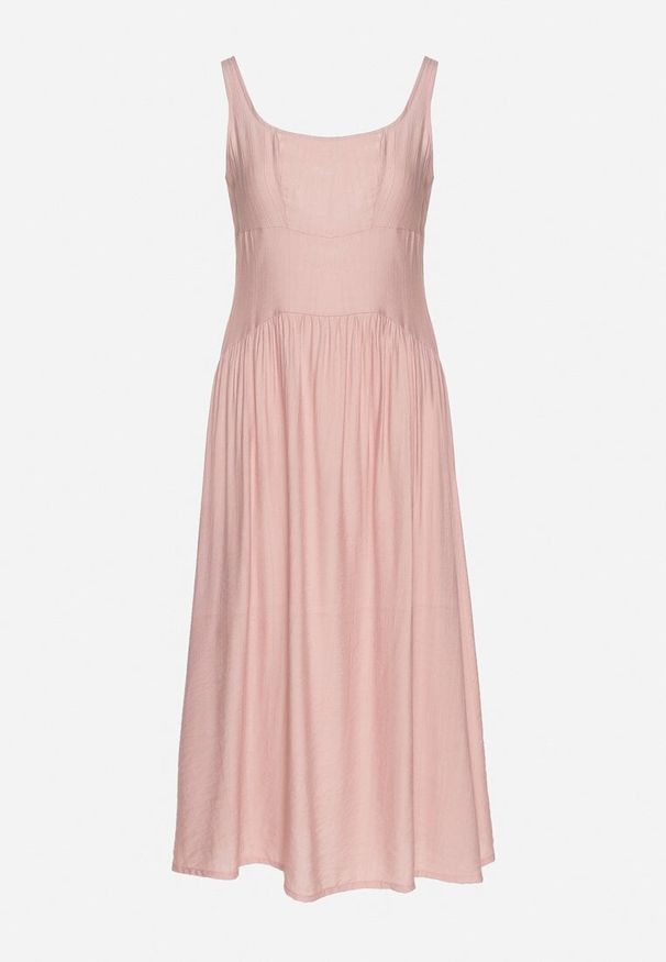 Born2be - Różowa Wiskozowa Sukienka o Rozkloszowanym Kroju Milareina. Okazja: na co dzień. Kolor: różowy. Materiał: wiskoza. Długość rękawa: długi rękaw. Wzór: aplikacja. Typ sukienki: rozkloszowane. Styl: casual, elegancki