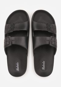 Born2be - Czarne Klapki z Dwoma Paskami i Klamrami Alexie. Okazja: na co dzień. Kolor: czarny. Materiał: len, jeans. Wzór: paski. Sezon: lato. Styl: wakacyjny, casual, klasyczny #7