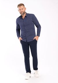 Volcano - Koszula Slim Fit, K-DERO. Kolor: niebieski. Materiał: skóra, włókno, jeans, bawełna, materiał. Wzór: nadruk, aplikacja. Styl: klasyczny