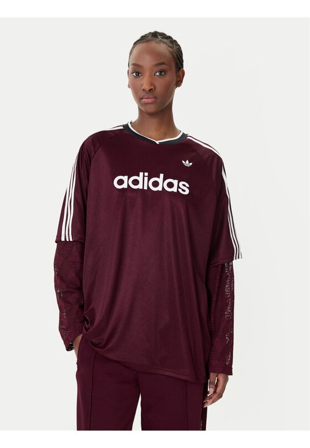 Adidas - adidas Bluzka KC6432 Bordowy Oversize. Kolor: czerwony. Materiał: syntetyk
