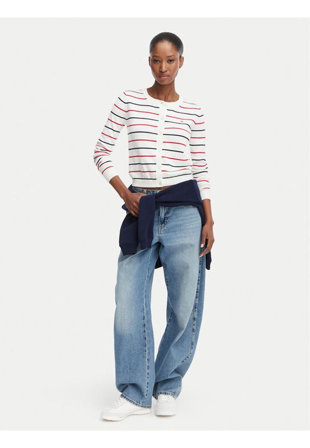 Tommy Jeans Kardigan DW0DW20976 Biały Regular Fit. Kolor: biały. Materiał: bawełna