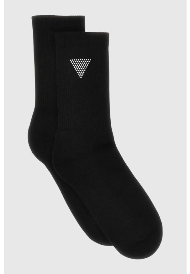 Guess - GUESS Czarne damskie sportowe skarpetki z kryształkami. Kolor: czarny. Materiał: dzianina