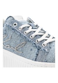 Niebieskie Sneakersy Karl Lagerfeld Modne Obuwie Damskie. Zapięcie: sznurówki. Kolor: niebieski. Materiał: materiał, denim, jeans. Szerokość cholewki: normalna. Wzór: aplikacja. Styl: klasyczny, elegancki #8