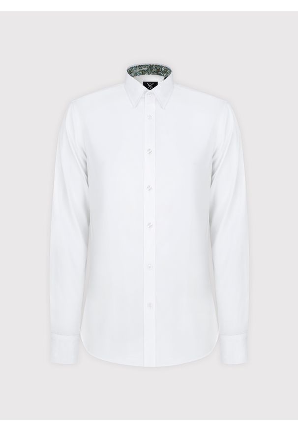 Pako Lorente - PAKO LORENTE – Biała koszula męska z kontrastowym wykończeniem. Kolor: biały. Materiał: elastan, bawełna. Długość rękawa: długi rękaw. Długość: długie