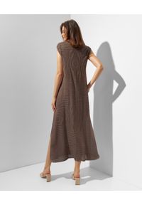 LE TRICOT PERUGIA - Brązowa maxi sukienka. Kolor: brązowy. Materiał: materiał. Długość: maxi