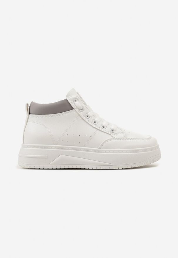 Born2be - Biało-Szare Sneakersy za Kostkę z Delikatną Perforacją Aizeda. Wysokość cholewki: za kostkę. Nosek buta: okrągły. Zapięcie: sznurówki. Kolor: biały. Obcas: na obcasie. Wysokość obcasa: niski