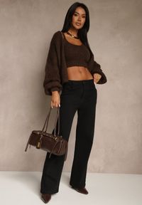 Renee - Czarne Bawełniane Jeansy High Waist z Szerokimi Nogawkami Leetie. Okazja: na co dzień. Stan: podwyższony. Kolor: czarny. Styl: casual, elegancki #5
