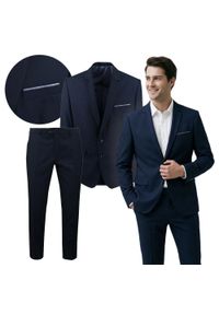 Granatowy Garnitur na Studniówkę lub Wesele - Taliowany - Casino. Kolor: niebieski. Materiał: poliester, wiskoza #2