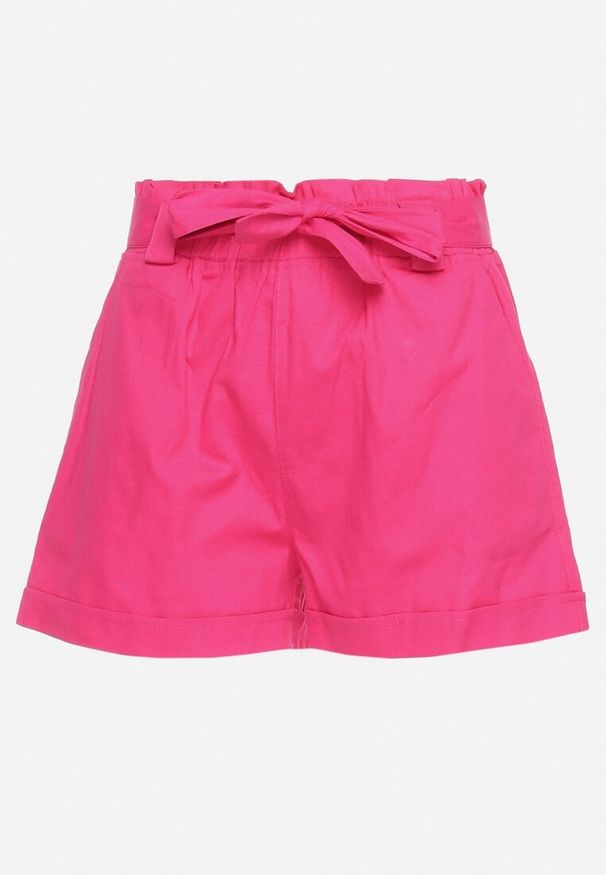 Born2be - Fuksjowe Szorty z Gumką w Pasie i Materiałowym Paskiem Filalilena. Okazja: na spacer, na co dzień. Kolor: różowy. Materiał: materiał. Sezon: lato. Styl: elegancki, casual
