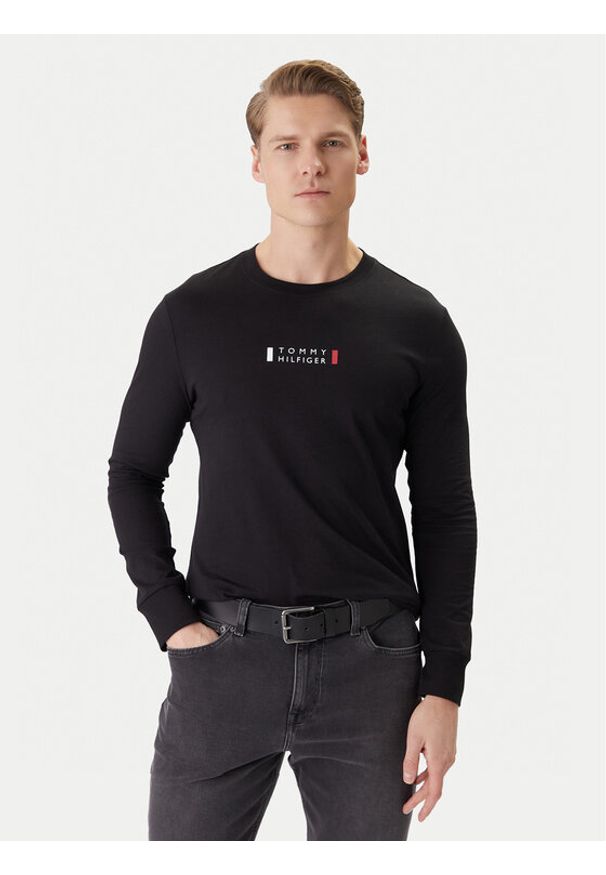 TOMMY HILFIGER - Tommy Hilfiger Longsleeve Brand Love Ls Tee MW0MW41454 Czarny Slim Fit. Kolor: czarny. Materiał: bawełna. Długość rękawa: długi rękaw