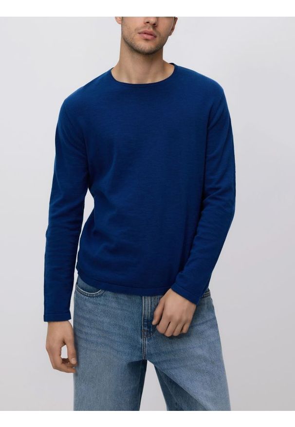 Reserved - Bawełniany sweter - niebieski. Kolor: niebieski. Materiał: bawełna